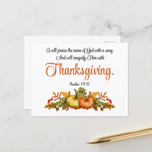 Psalm 69:30 Thanksgiving Scripture Pumpkin Autumn Holiday Postcard