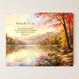 Psalm 73:26 Bible Verse Autumn Lake Acrylic Photo Tile