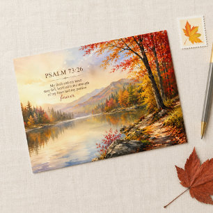 Psalm 73:26 Bible Verse Lake & Autumn Mountain Card