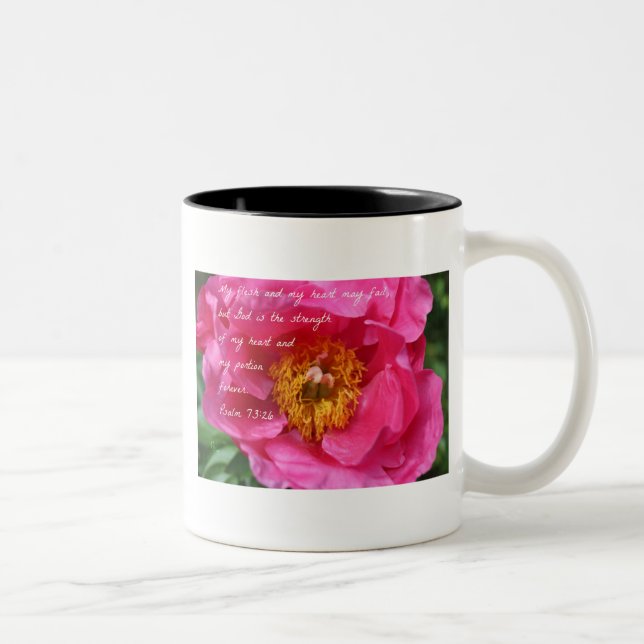 Psalm 73:26 Hot Pink Peony Two-Tone Coffee Mug (Right)