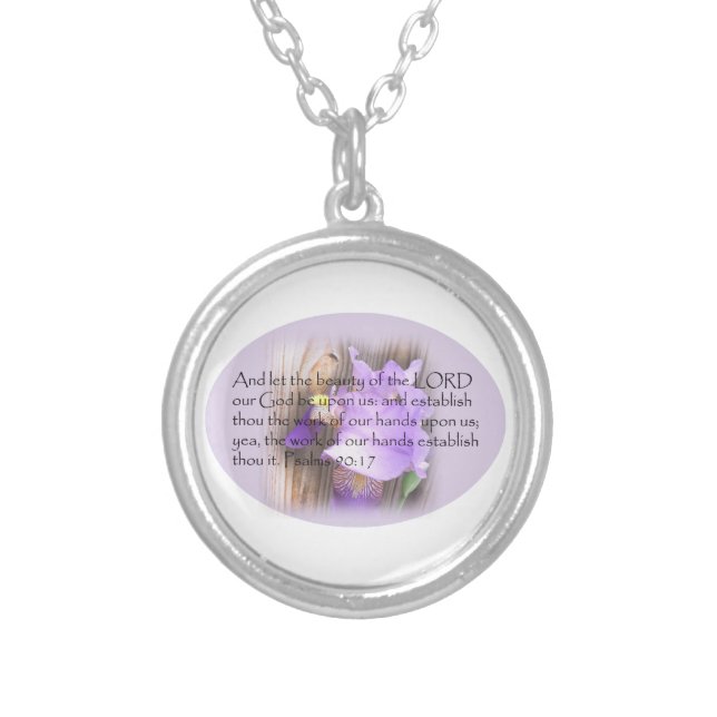 Psalm 90:17 KJV Bible verse Silver Plated Necklace (Front)