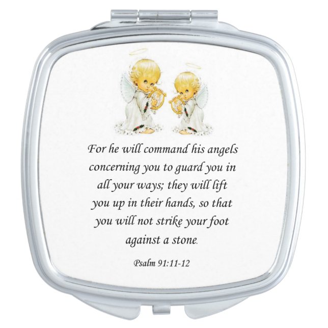 Psalm 91:11-12 Square Compact Mirror (Front)