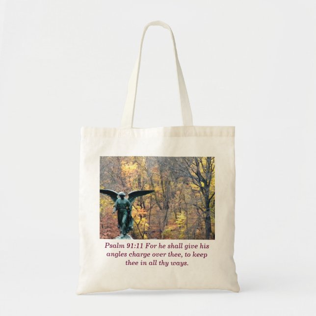 Psalm 91:11 angle in autumn woods bag (Front)