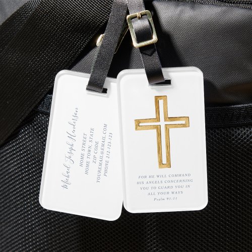 Psalm 9111 Bible Blue Scrip Verse Religious Cross Luggage Tag