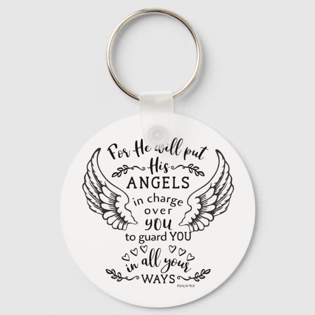 Psalm 91:11 Bible Scripture Verse Angels Guard Keychain (Front)