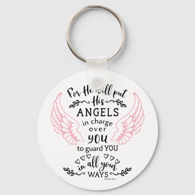 Psalm 91:11 Bible Scripture Verse Angels Guard Keychain (Front)