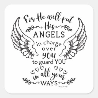 Psalm 91:11 Bible Scripture Verse Angels Guardian Square Sticker