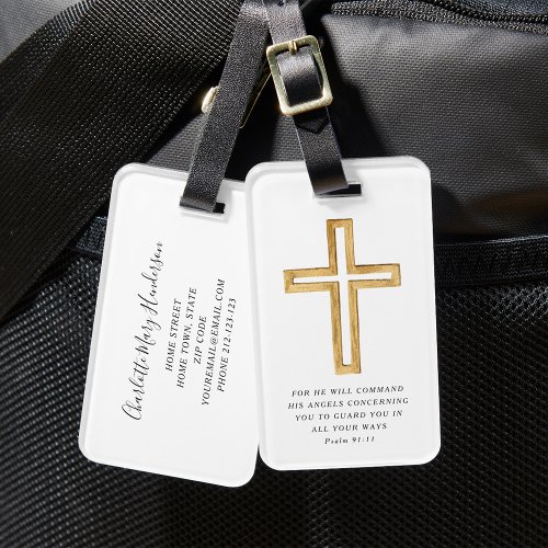 Psalm 9111 Bible Verse Christian Religious Cross Luggage Tag