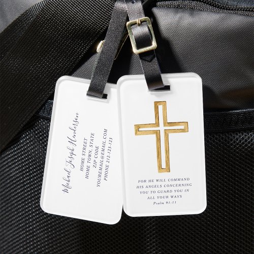 Psalm 9111 Bible Verse Religious Cross Blue Scrip Luggage Tag