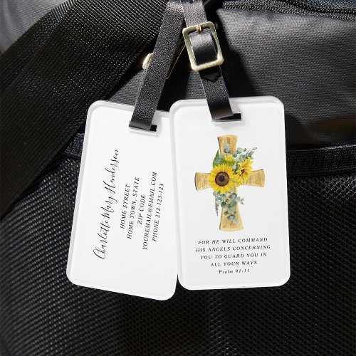 Psalm 9111 Bible Verse Religious Sunflowers Cross Luggage Tag