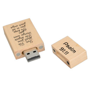 Psalm 91:11 Bible Verse Wooden Flash Drive