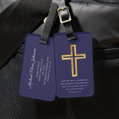 Psalm 9111 Blessed Travel Blue Religious Cross Luggage Tag