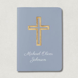 Psalm 91:11 Blessed Travel Religious Cross Blue Passport Holder