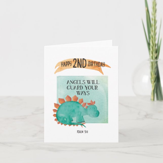 Psalm 91:11 Childrens Dinosaur Birthday Card (Front)