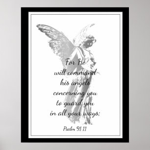 Psalm 91:11 Comforting Bible Quote with Angel Poster