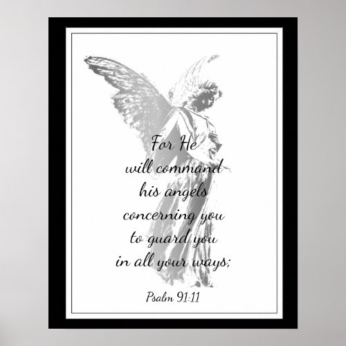 Psalm 9111 Comforting Bible Quote with Angel Poster