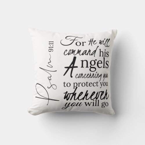 Psalm 9111 Scripture Angel Christian Throw Pillow