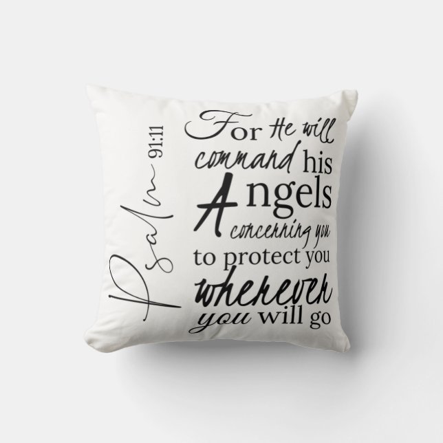 Psalm 91:11 Scripture Angel Christian Throw Pillow (Front)