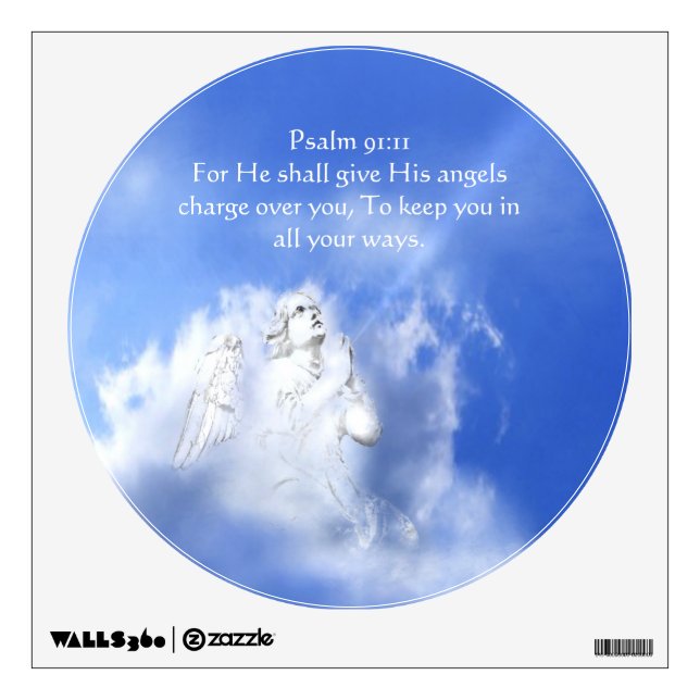 Psalm 91:11 Scripture Angel Watch over You Wall Sticker (Front)