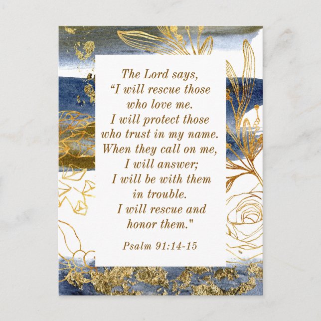 Psalm 91:14-15 The Lord says I Will Rescue Bible Postcard (Front)