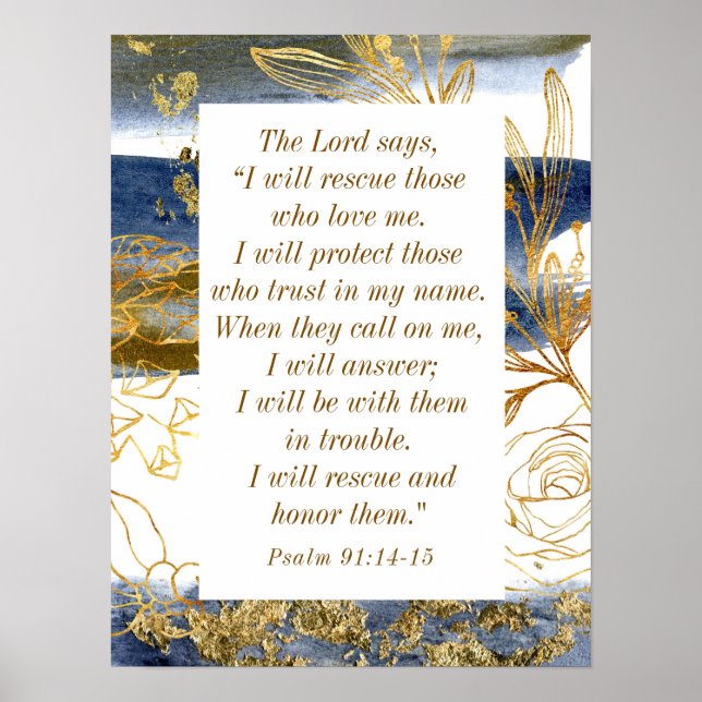 Psalm 91:14-15 The Lord says I Will Rescue Bible Poster (Front)
