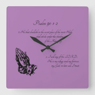 Psalm 91:1-2 Purple Square Wall Clock