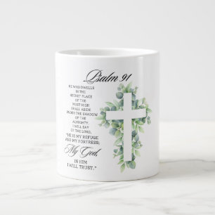 Psalm 91:1-2 Religious Cross Greenery Bible Verse Giant Coffee Mug