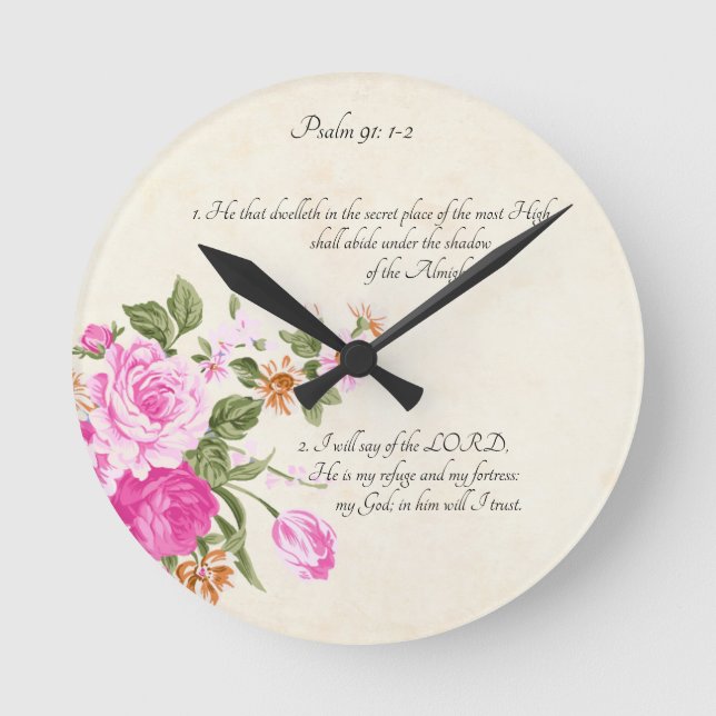 Psalm 91:1-2    round clock (Front)