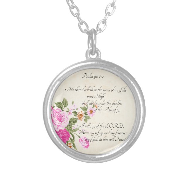 Psalm 91:1-2   silver plated necklace (Front)