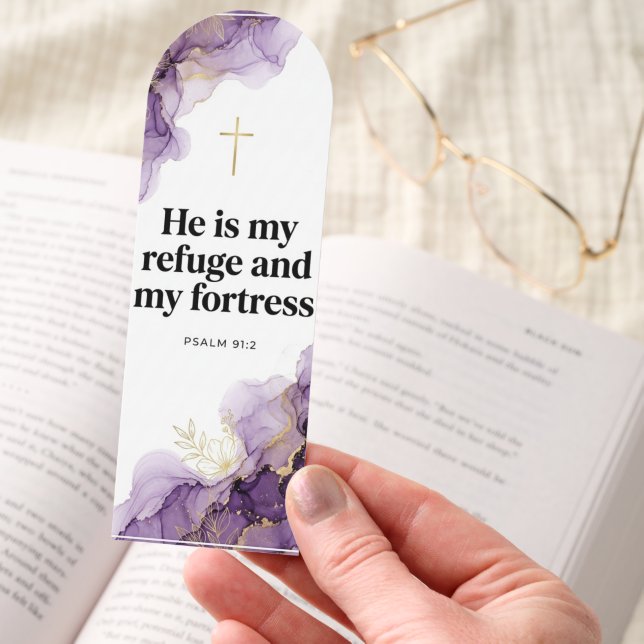 Psalm 91:2 Purple Ink Bookmark - Bible Verse Gift (Hand)