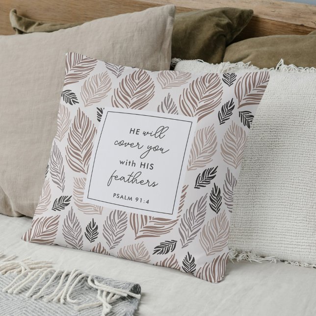Psalm 91:4 Custom Prayer Keepsake Gift Modern Throw Pillow (Modern Christian prayer pillow with Psalm 91:4 and a heartfelt poem.)