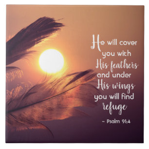 Psalm 91:4 He will cover you with His Feathers Ceramic Tile