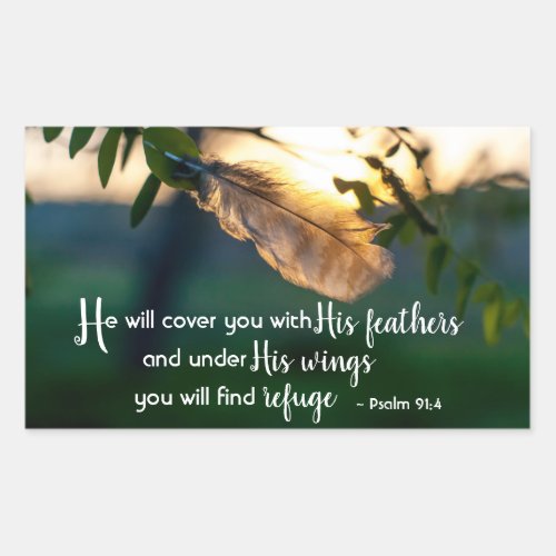 Psalm 914 He will cover you with His Feathers Rectangular Sticker