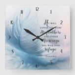 Psalm 91:4 He Will Cover You With His Feathers Square Wall Clock at Zazzle
