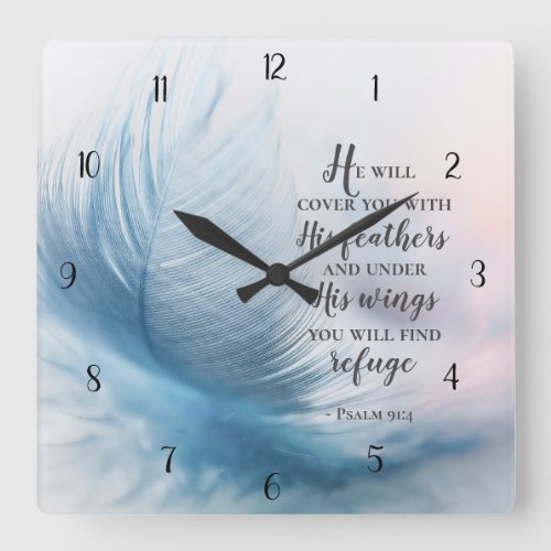 Psalm 914 He will cover you with His Feathers Square Wall Clock