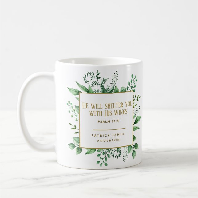 Psalm 91:4 He will shelter you Custom Name         Coffee Mug (Left)
