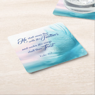 Psalm 91:4 King James Square Coasters