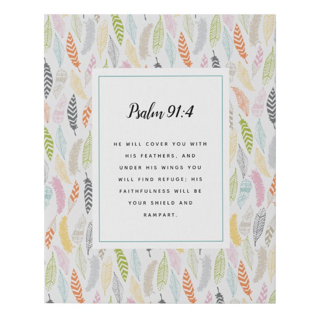 Psalm 91:4 Scripture and Feather Design Art Print (Front)