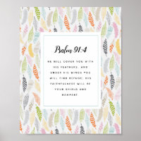 Psalm 91:4 Scripture and Feather Design Art Print