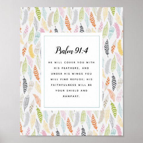 Psalm 914 Scripture and Feather Design Art Print