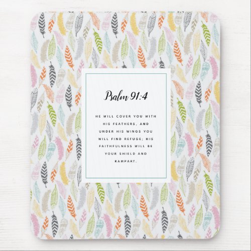 Psalm 914 Scripture and Feather Design Art Print Mouse Pad