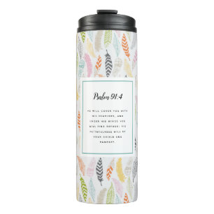 Psalm 91:4 Scripture and Feather Design Thermal Tumbler