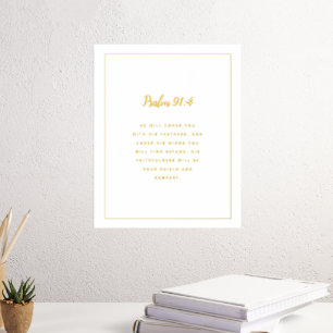 Psalm 91:4 Scripture in Gold Foil Prints