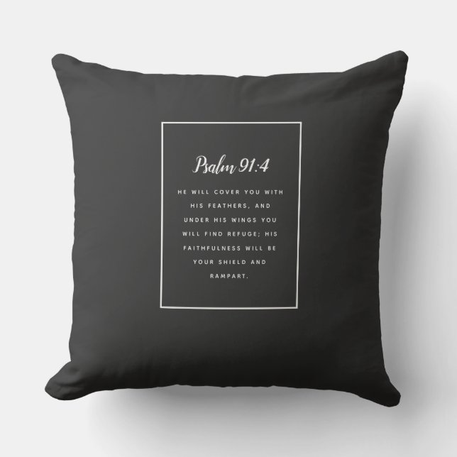 Psalm 91:4 Scripture Throw Pillow (Front)