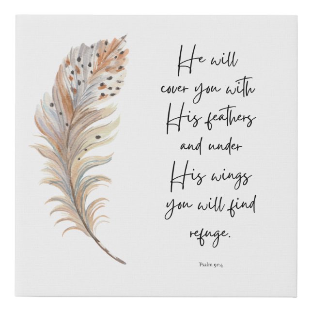 Psalm 91:4 | Scripture Wall Art | White Canvas (Front)