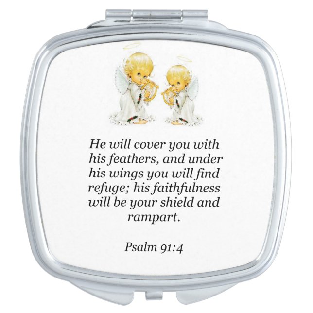 Psalm 91:4 Square Compact Mirror (Front)