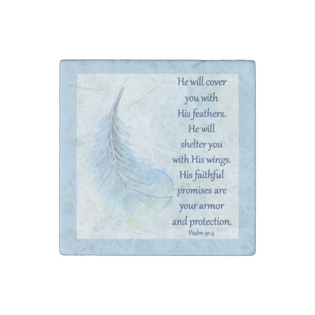 Psalm 91:4 Stone Magnet (Front)