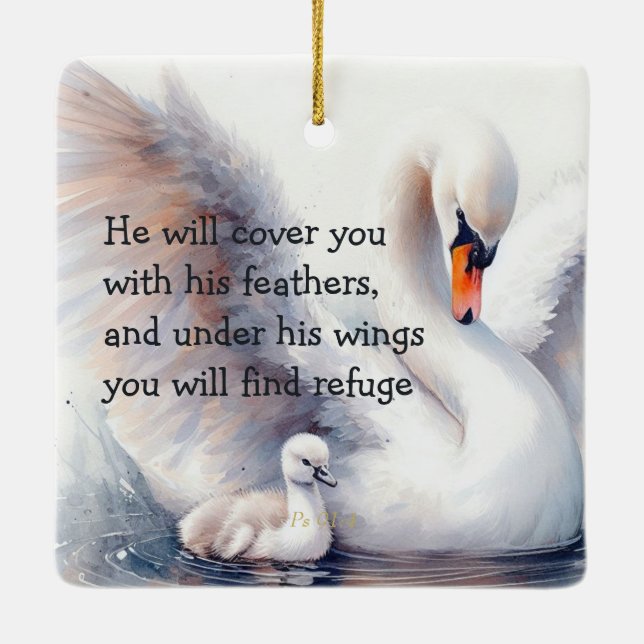 Psalm 91:4 Wings God's protection Bible Scripture Ceramic Ornament (Back)