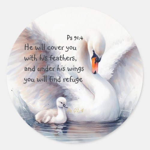 Psalm 914 Wings Gods protection Bible Scripture Classic Round Sticker