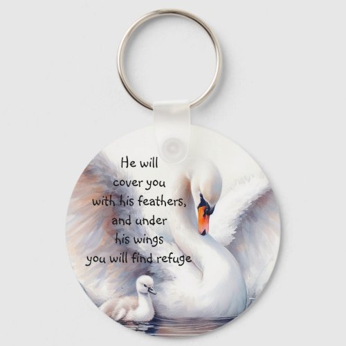 Psalm 914 Wings Gods protection Bible Scripture Keychain
